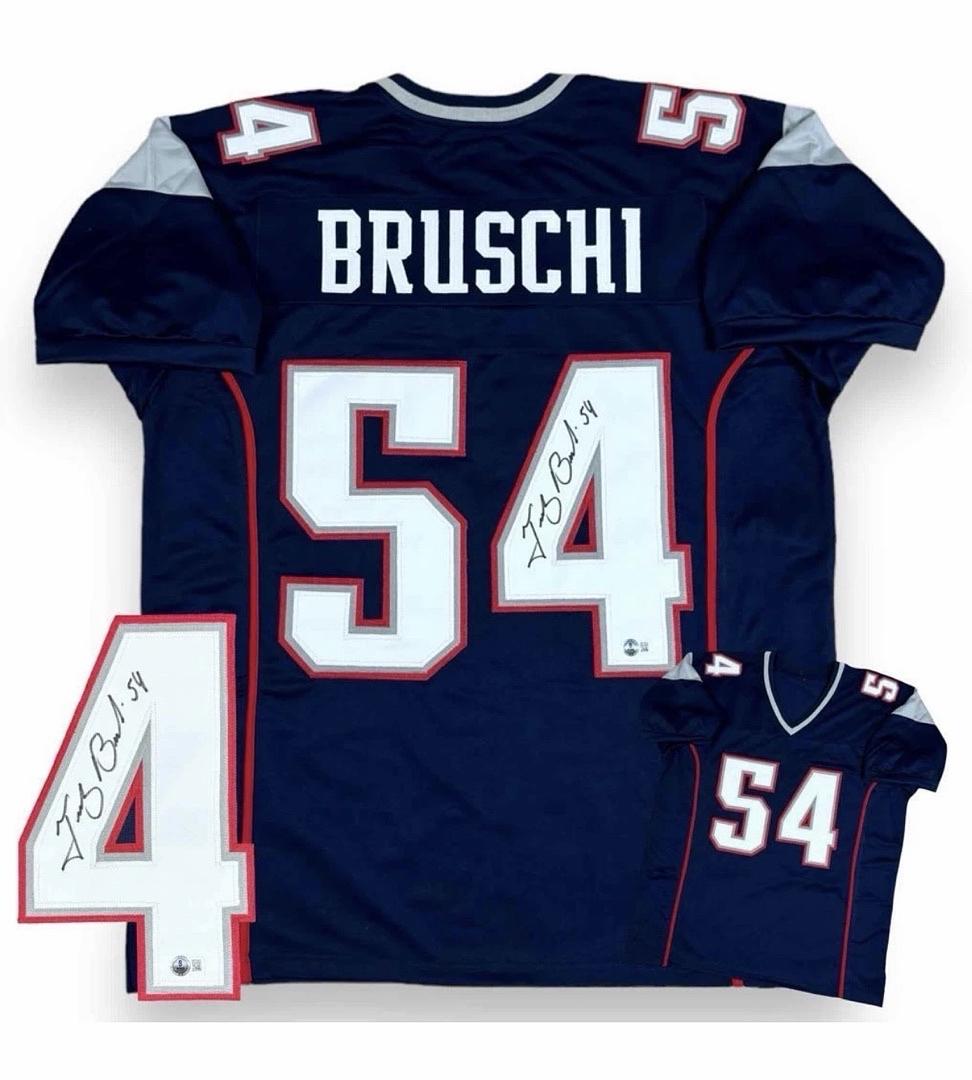 Tedy Bruschi Signed Patriots Blue Jersey - Beckett COA